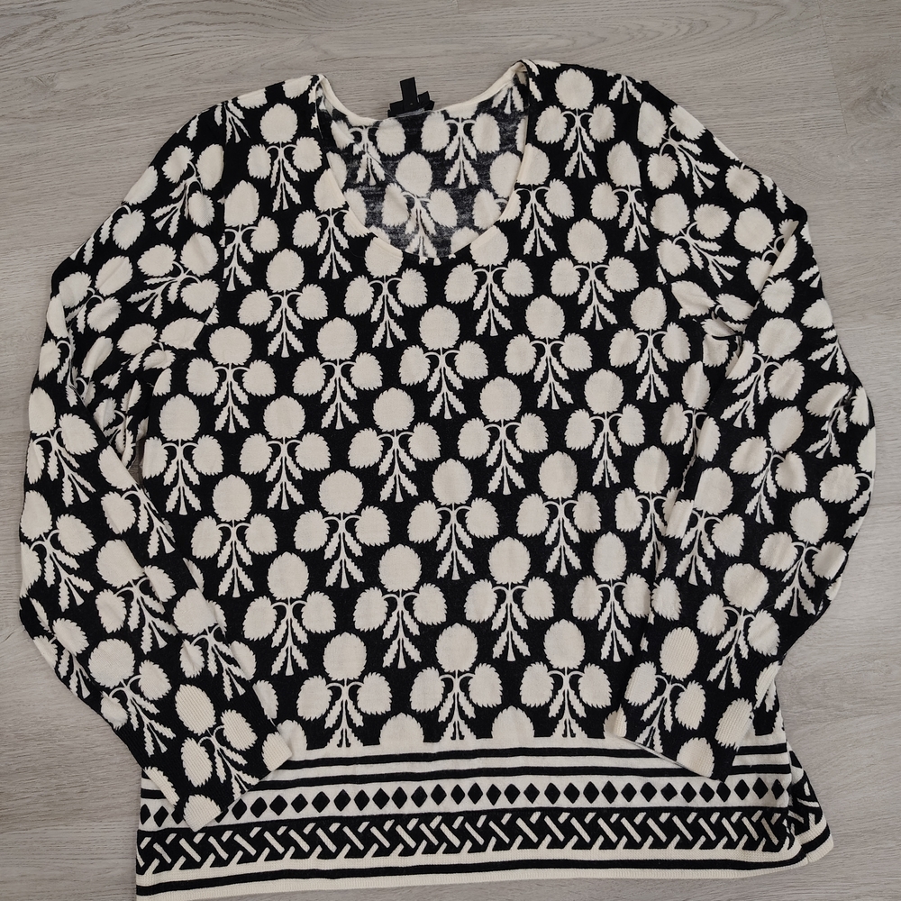 Talbots Black and Cream Merino Wool Sweater